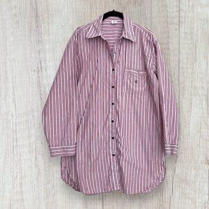 CALVIN KLEIN CK Women's Oversized Striped Menswear Style Button Up Sleep Shirt S